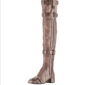 Prada over the knee multi buckle boot